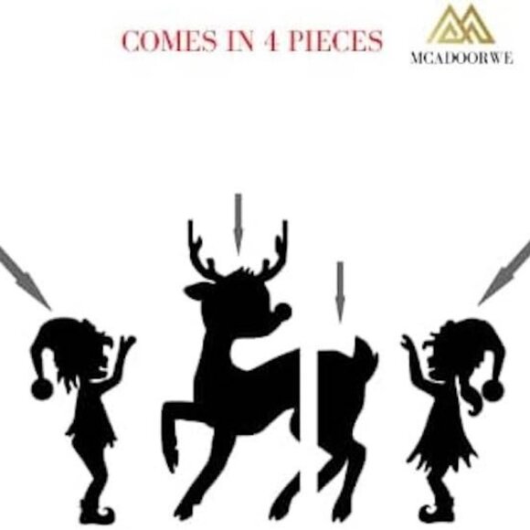 Christmas Window Decal Set, Reindeer and Elves Silhouette, 23 x 15 Inches - Picture 2 of 7